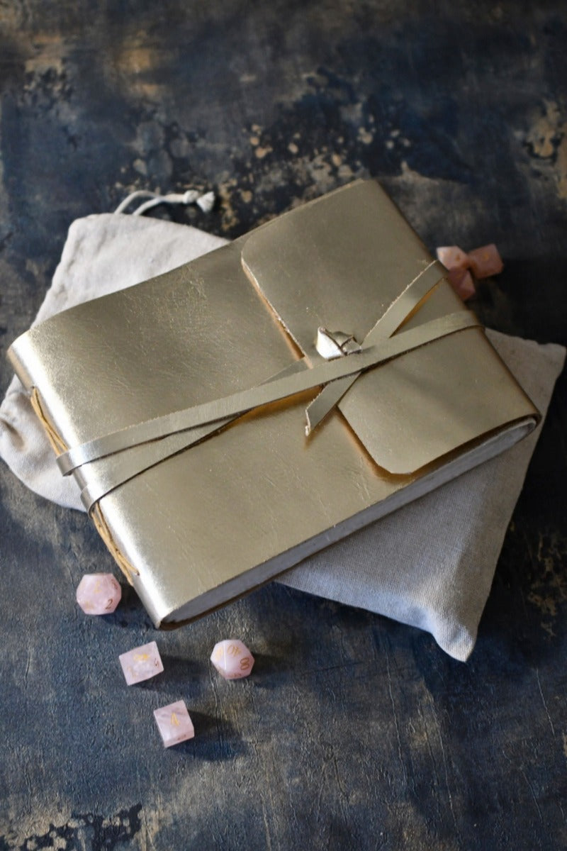 A5 Handmade Leather Luxury Paper Campaign Journal - Metallic Gold