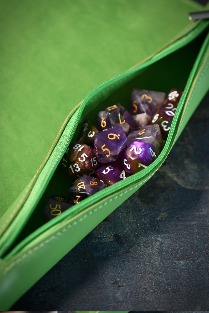 Dice Roll and Integrated Mat - Green Vegan Leather