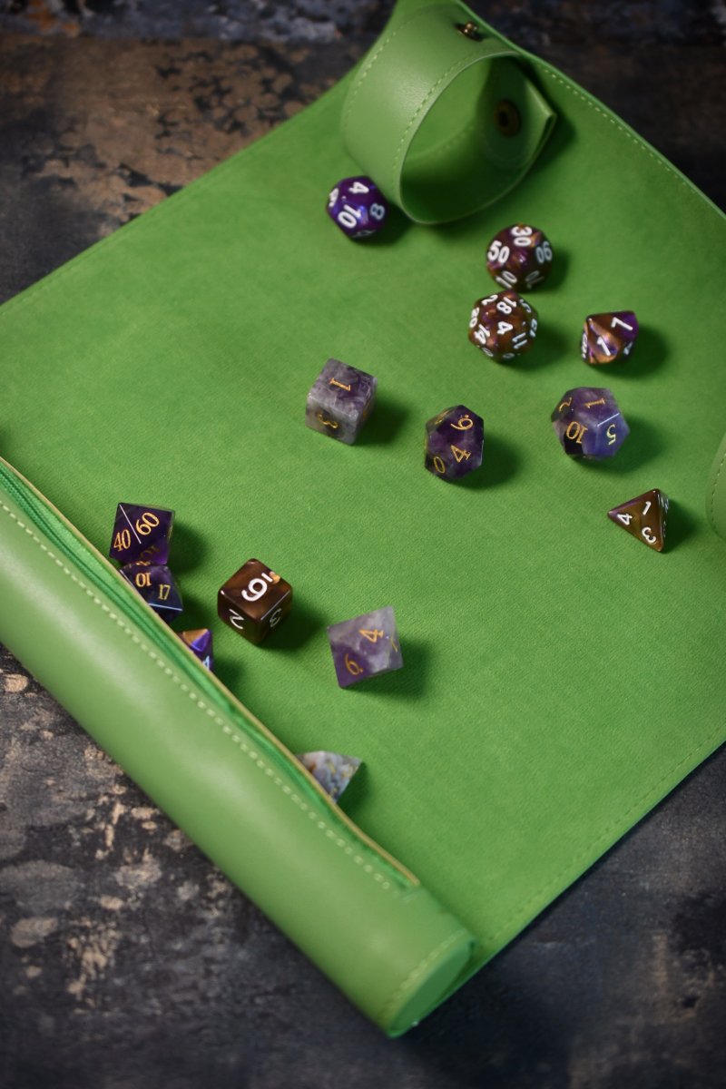 Dice Roll and Integrated Mat - Green Vegan Leather