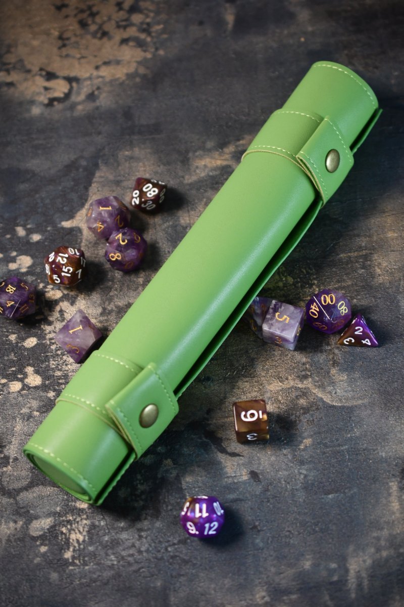 Dice Roll and Integrated Mat - Green Vegan Leather