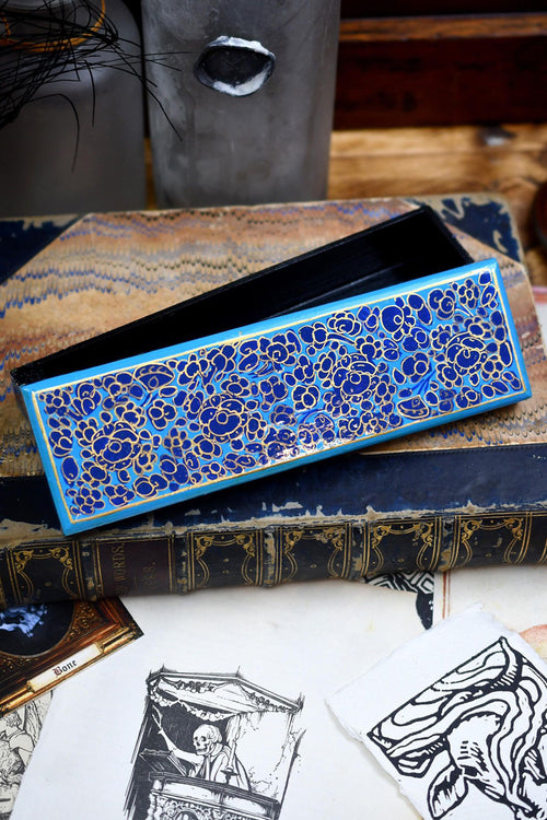 Azure Dreamweaver - Hand-Painted Dice and Pencil Box