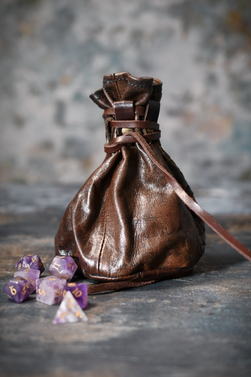 Merchant's Woven Leather Large Coin and Dice Pouch