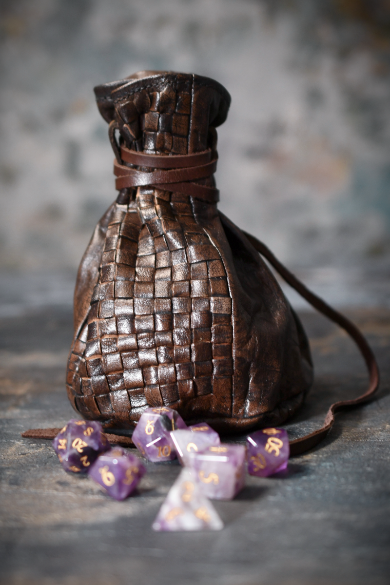 Merchant's Woven Leather Large Coin and Dice Pouch