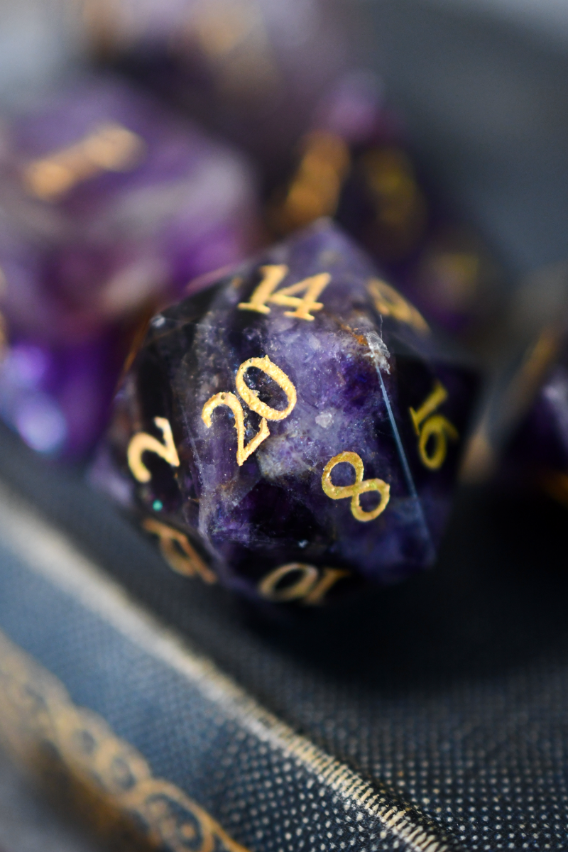 Purple Fluorite Gemstone Dice Set