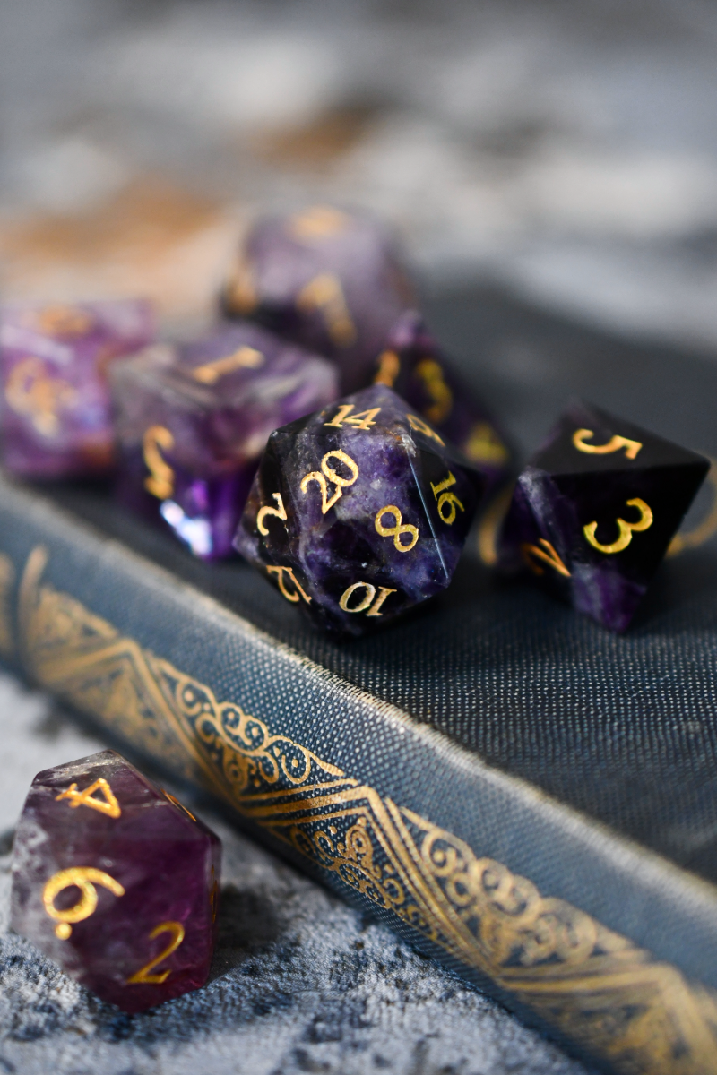 Purple Fluorite Gemstone Dice Set