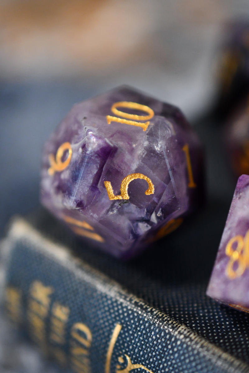 Purple Fluorite Gemstone Dice Set