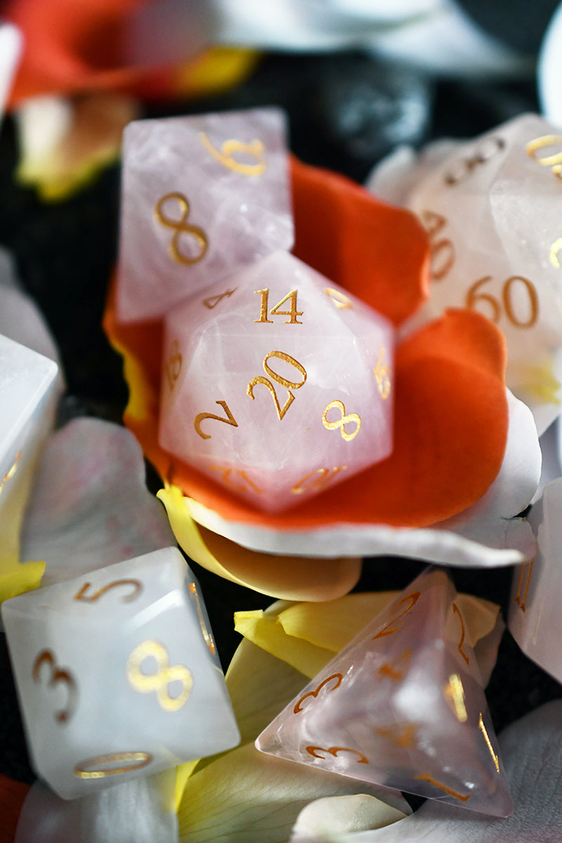 Rose Quartz Gemstone Dice Set