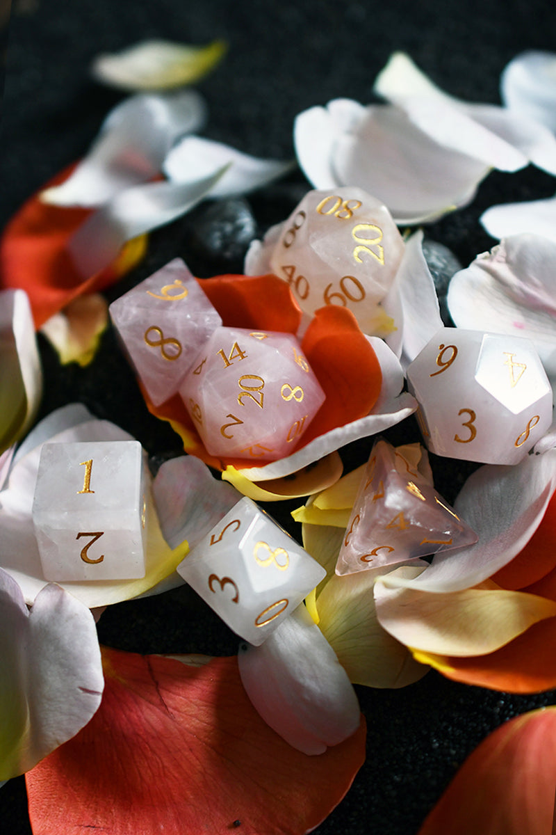 Rose Quartz Gemstone Dice Set