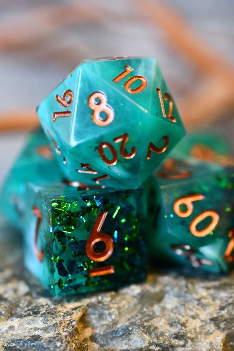 Abyssal Emerald - Premium Sharp Edge Dice Set