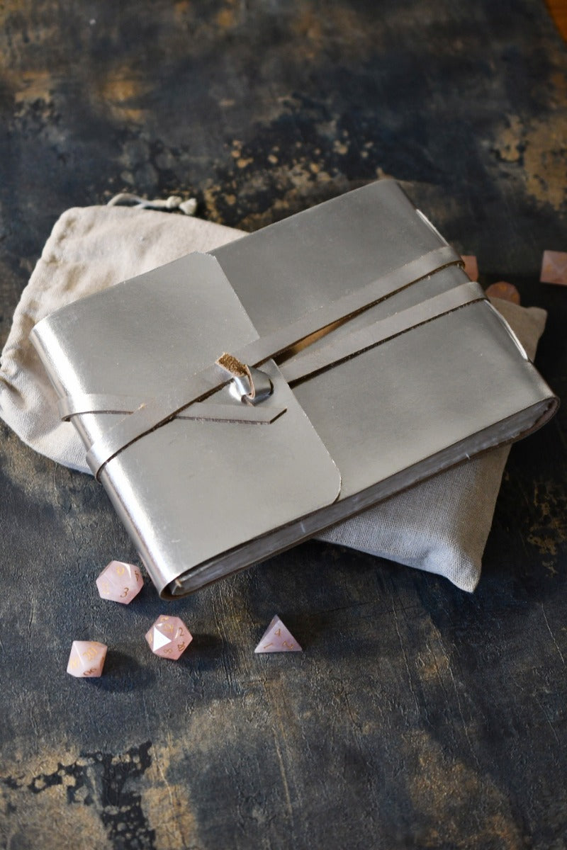 A5 Handmade Leather Luxury Paper Campaign Journal - Metallic Silver