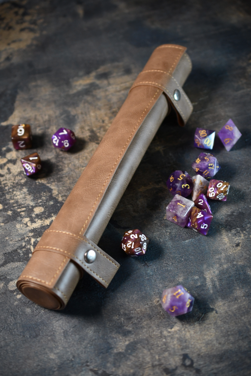 Dice Roll and Integrated Mat - Tan Vegan Leather