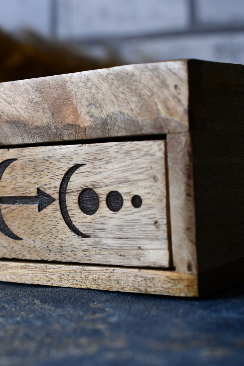 Sun and Moon Carved Wooden Organiser with Drawer