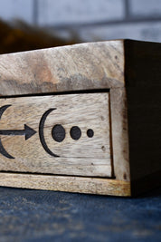 Sun and Moon Carved Wooden Organiser with Drawer