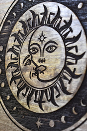 Sun and Moon Carved Wooden Organiser with Drawer