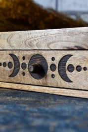 Sun and Moon Carved Wooden Organiser with Drawer