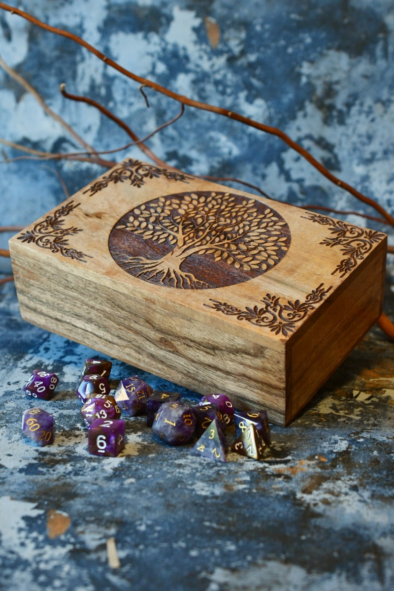 Tree of Ages - Handmade Mangowood Dice and Accessory Box