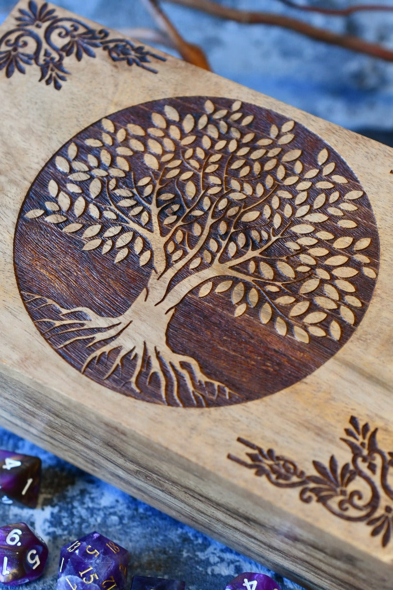 Tree of Ages - Handmade Mangowood Dice and Accessory Box