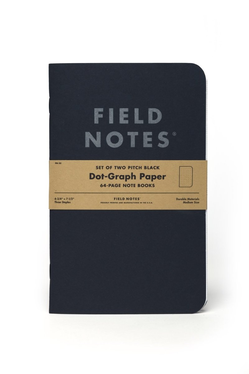 2 Pack - Field Notes Pitch Black Notebook - Dot-Graph Paper - GAMETEEUK