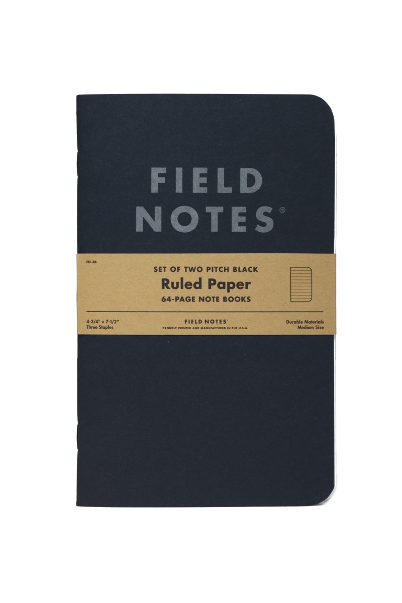 2 Pack - Field Notes Pitch Black Notebook - Ruled Paper - GAMETEEUK