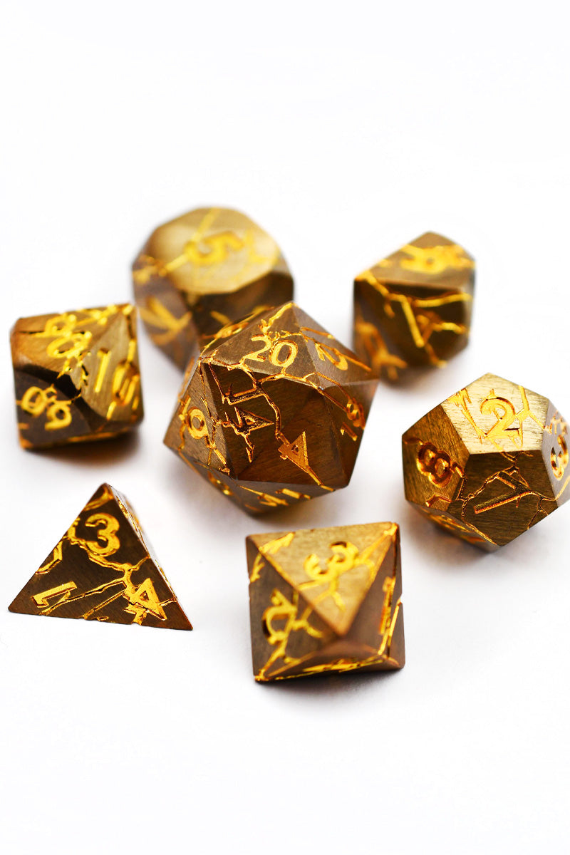 Chaos Metals Cracked Gold - Premium Metal Dice Set