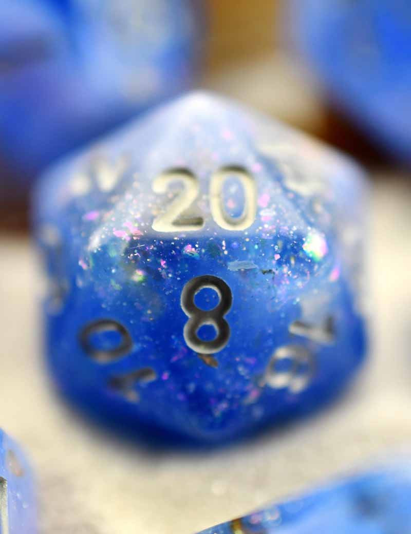 Atlantis - Gold and Holographic Flake Acrylic Dice Set - GAMETEEUK