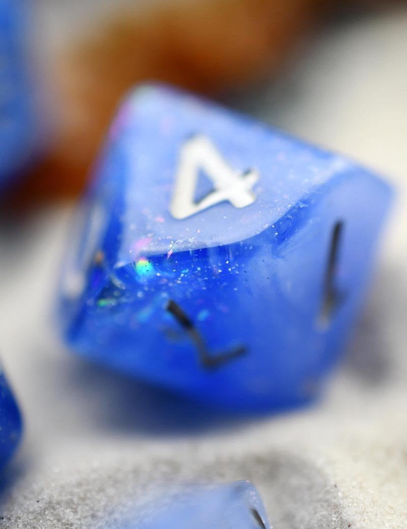 Atlantis - Gold and Holographic Flake Acrylic Dice Set - GAMETEEUK