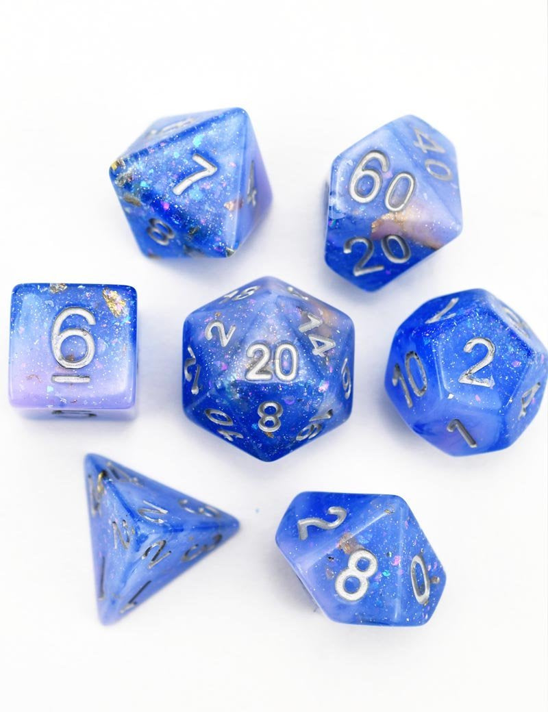 Atlantis - Gold and Holographic Flake Acrylic Dice Set - GAMETEEUK