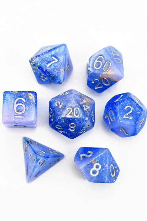 Atlantis - Gold and Holographic Flake Acrylic Dice Set - GAMETEEUK