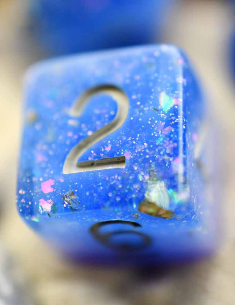 Atlantis - Gold and Holographic Flake Acrylic Dice Set - GAMETEEUK