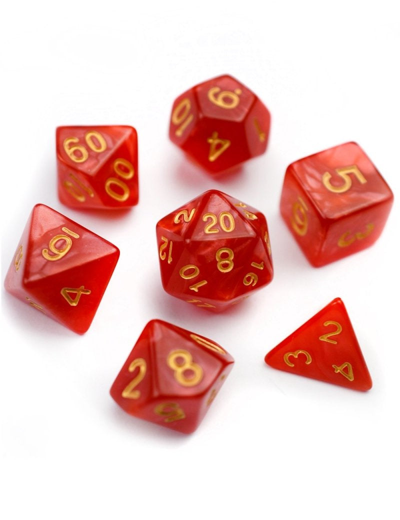 Conjuration - Ruby Lustre-Sheen Acrylic Dice Set - GAMETEEUK