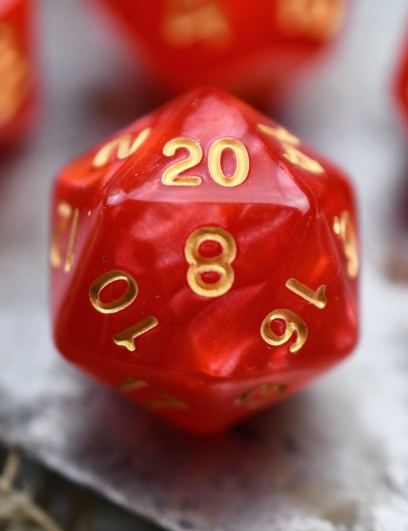 Conjuration - Ruby Lustre-Sheen Acrylic Dice Set - GAMETEEUK