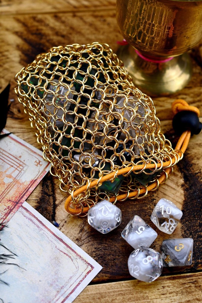 Golden Chainmail Dice Bag - GAMETEEUK