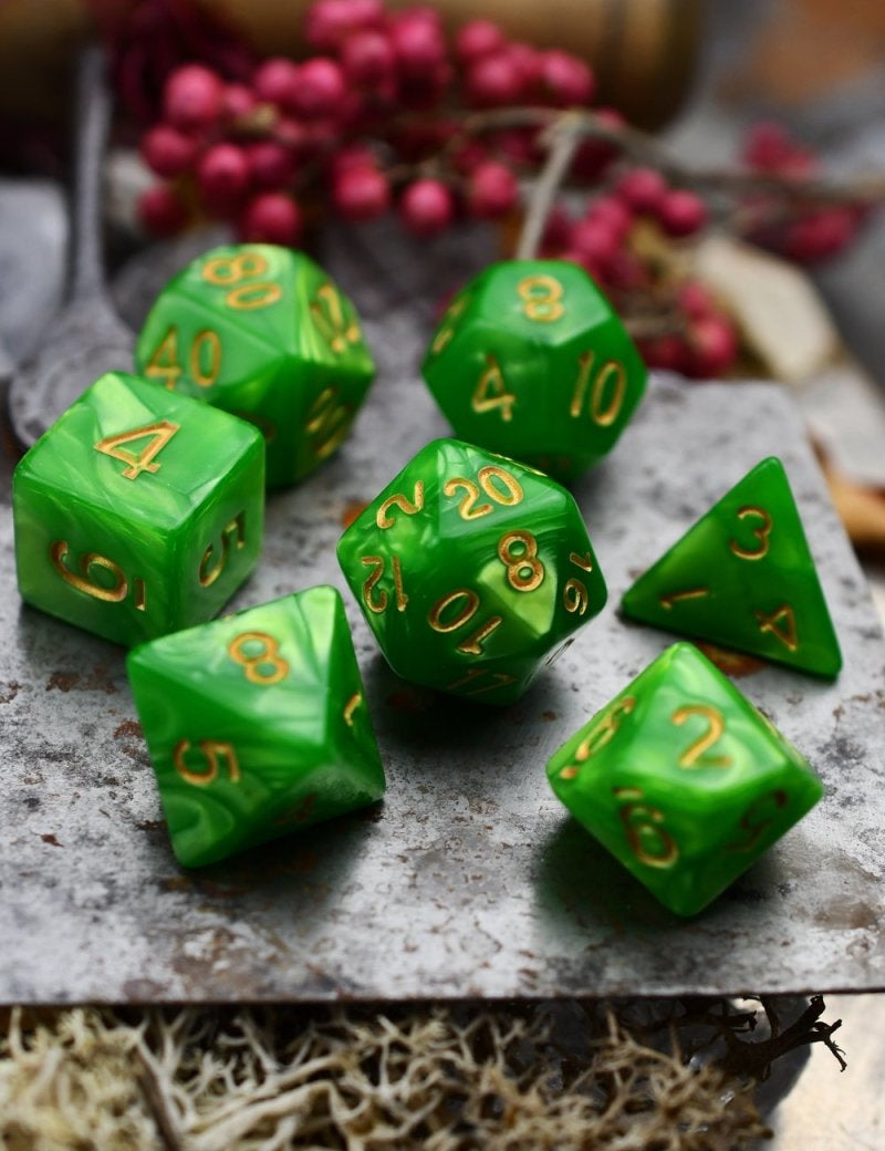 Incantation - Emerald Lustre-Sheen Acrylic Dice Set - GAMETEEUK