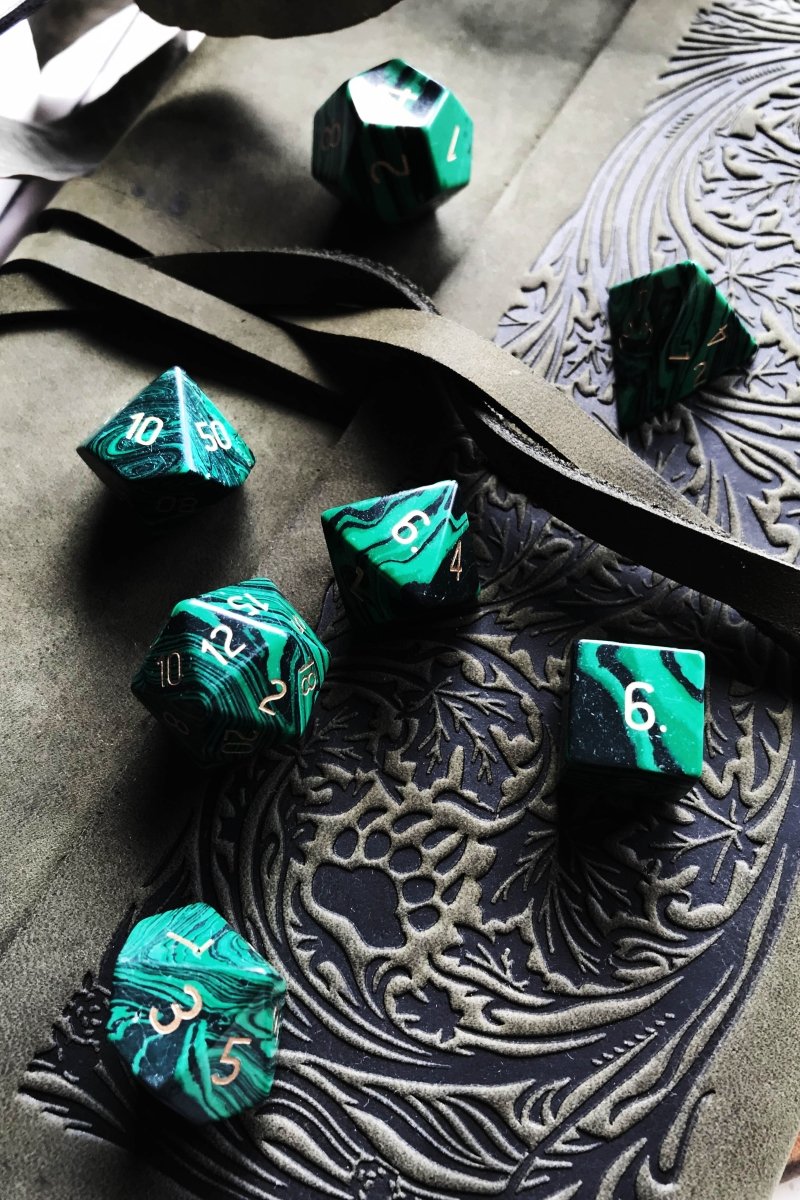 Malachite Gemstone Dice Set - GAMETEEUK
