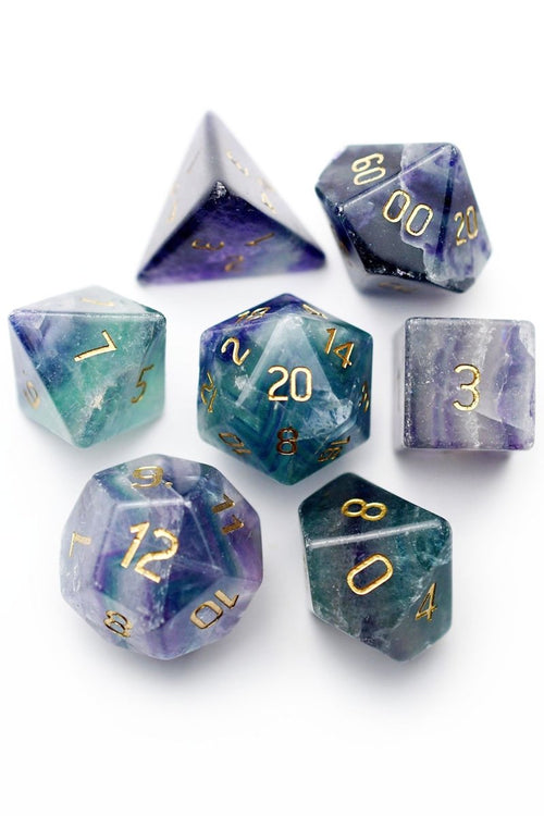 Purple Fluorite Gemstone Dice Set - GAMETEEUK