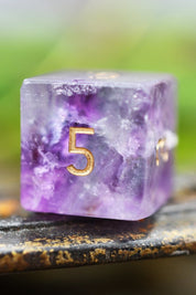 Purple Fluorite Gemstone Dice Set - GAMETEEUK