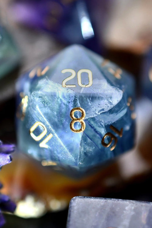 Purple Fluorite Gemstone Dice Set - GAMETEEUK
