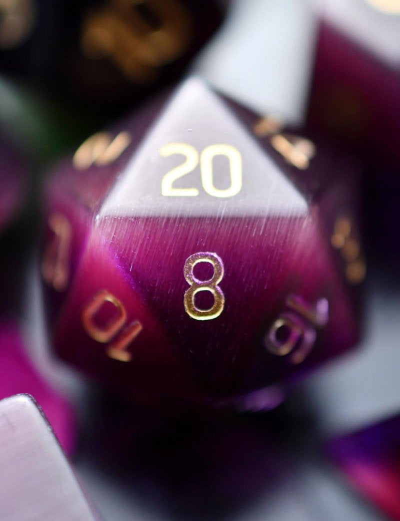 Purple Twilight Cat's Eye - Gemstone Dice Set - GAMETEEUK