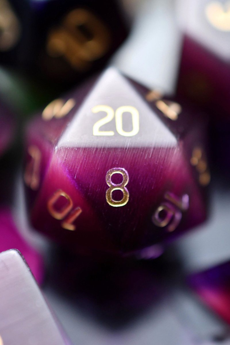 Purple Twilight Cat's Eye - Gemstone Dice Set - GAMETEEUK