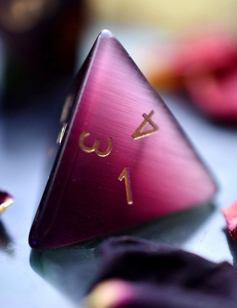 Purple Twilight Cat's Eye - Gemstone Dice Set - GAMETEEUK
