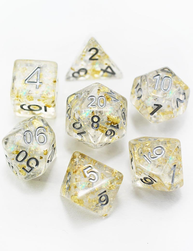 Quintessence of Diamond - 24k Gold Flake Acrylic Dice Set - GAMETEEUK