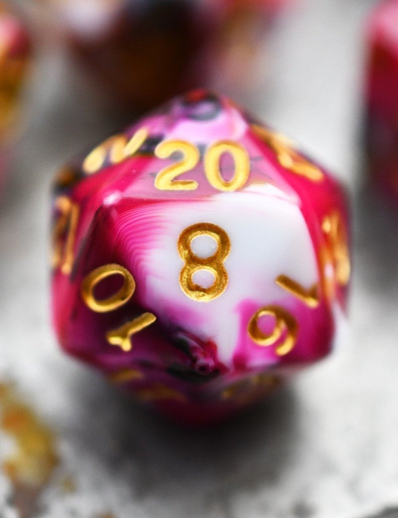 Raspberry Ripple - Harlequin Acrylic Dice Set - GAMETEEUK