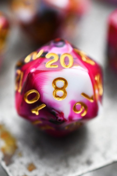 Raspberry Ripple - Harlequin Acrylic Dice Set - GAMETEEUK