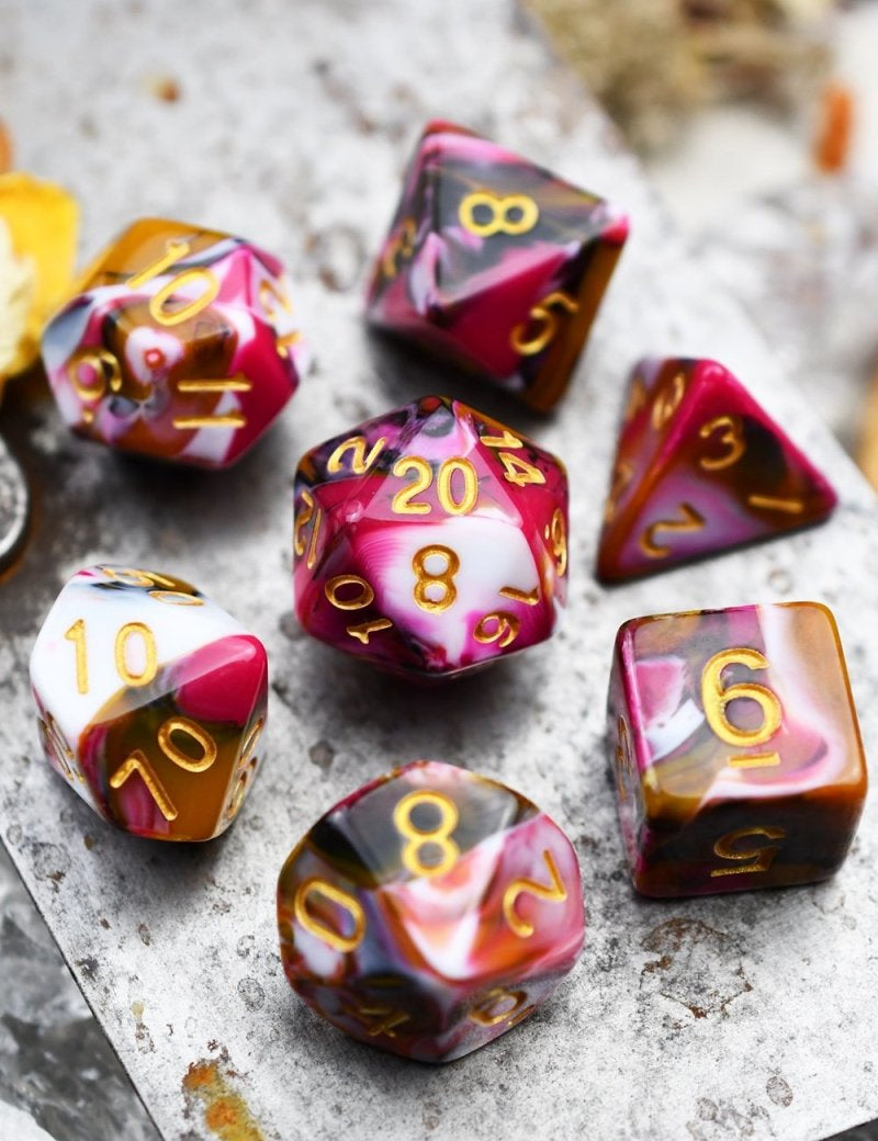 Raspberry Ripple - Harlequin Acrylic Dice Set - GAMETEEUK