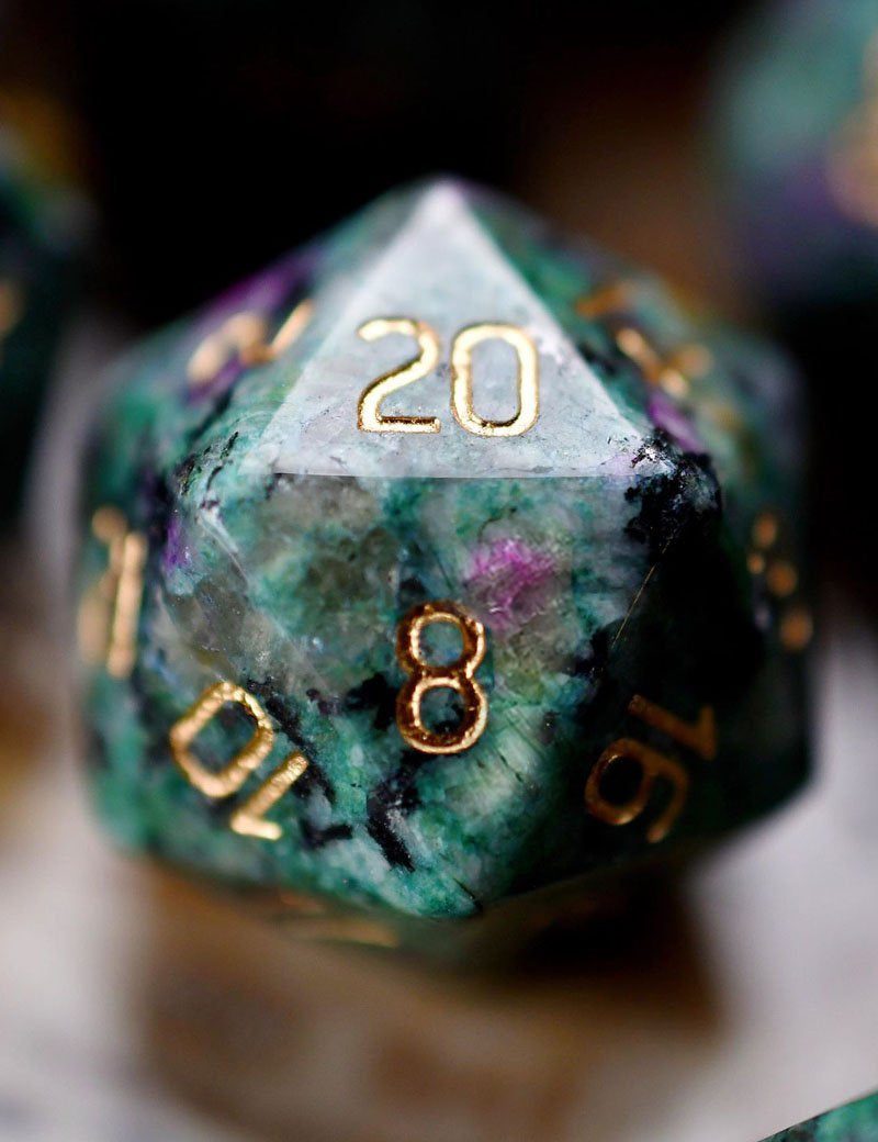 Red Ruby in Ziosite Gemstone Dice Set - GAMETEEUK