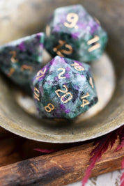 Red Ruby in Ziosite Gemstone Dice Set - GAMETEEUK