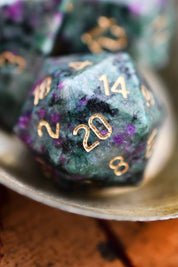 Red Ruby in Ziosite Gemstone Dice Set - GAMETEEUK