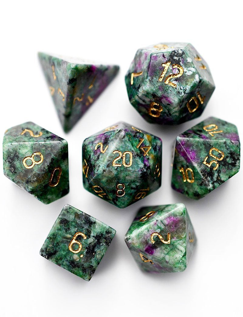 Red Ruby in Ziosite Gemstone Dice Set - GAMETEEUK