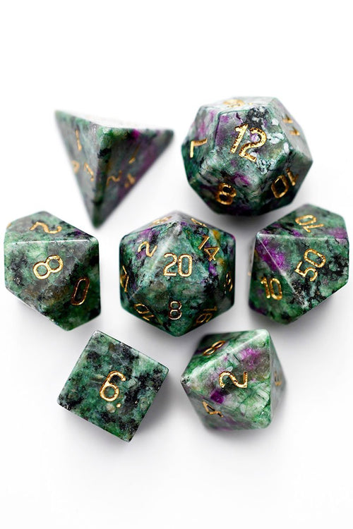 Red Ruby in Ziosite Gemstone Dice Set - GAMETEEUK