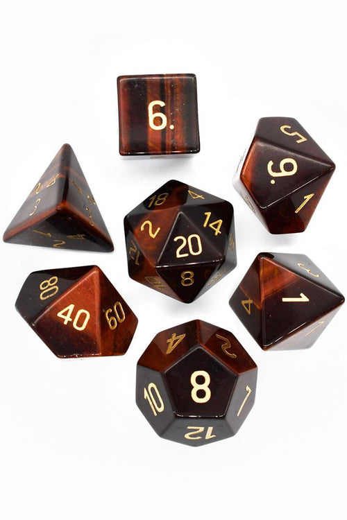 Red Tiger's Eye Gemstone Dice Set - GAMETEEUK